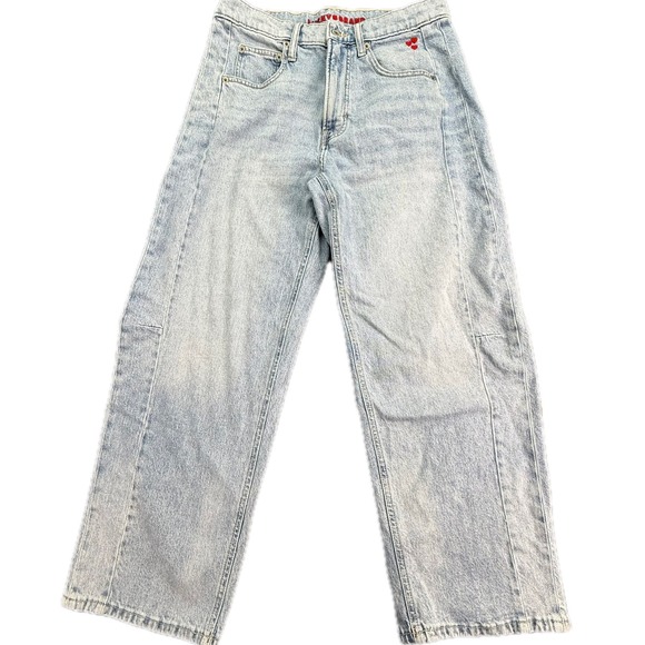 Lucky Brand Denim - Lucky Brand Barrel Leg Jeans Women 0/25 Light Wash Embroidered Hearts High Rise
